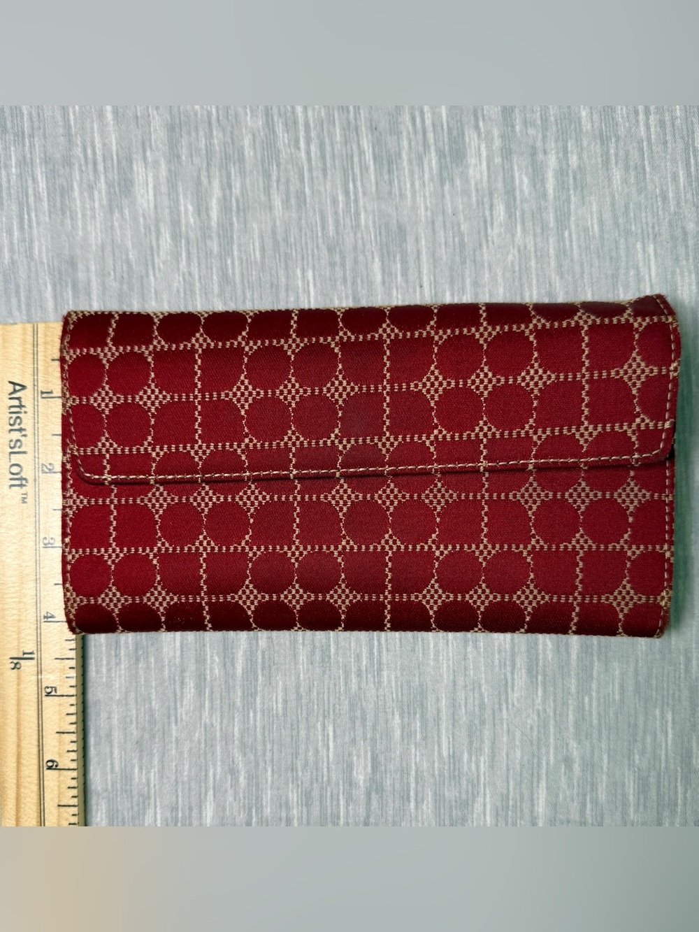 Vintage Kate Spade Dot Noel Jacquard Long Flap Wallet Red Crimson Canvas 7.5”